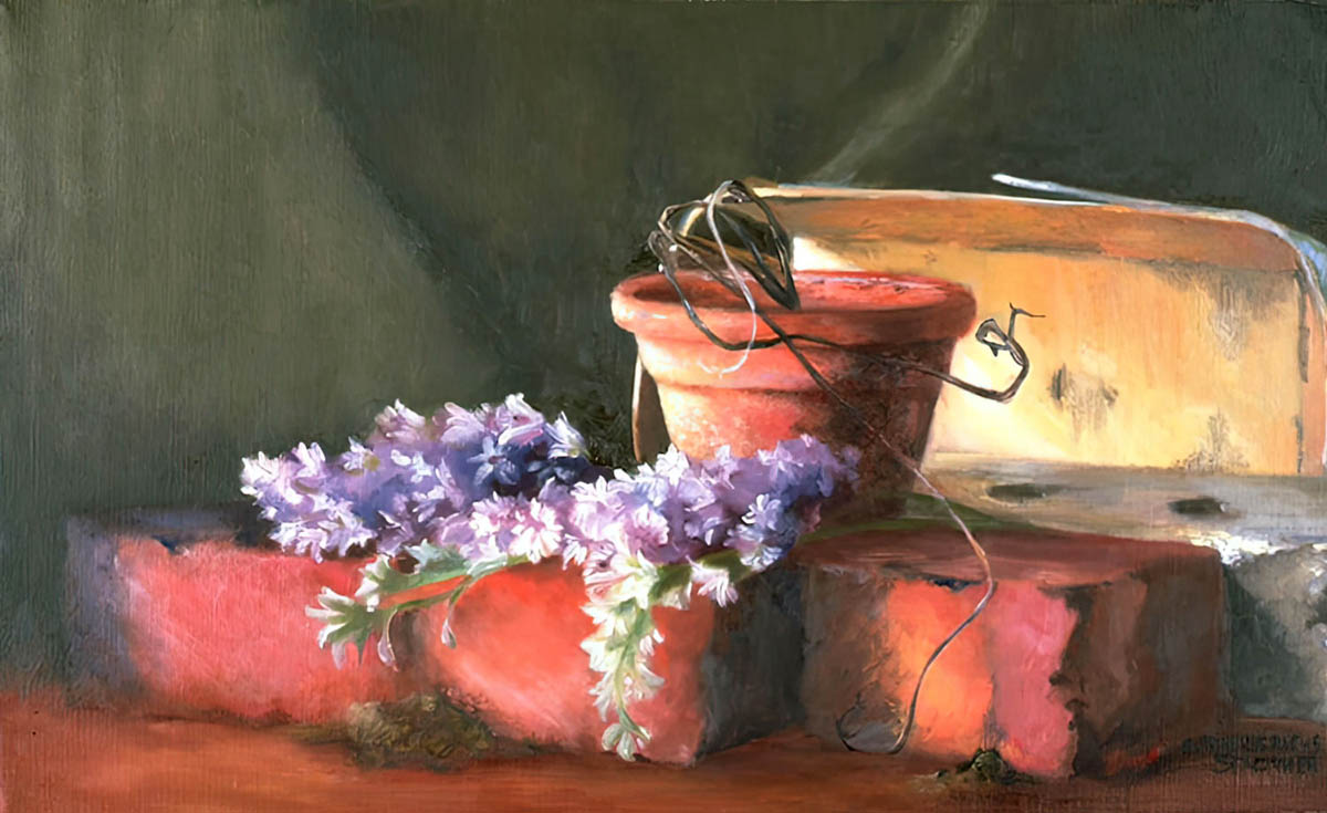 Clay Pot & Flowers - Still Life Painting by Sharon Stadther Fine Art