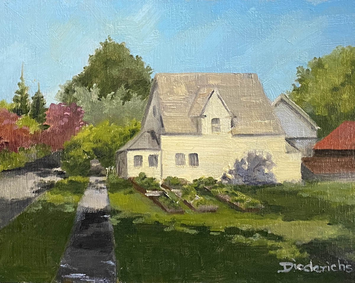 Yellow House in Swede Hollow - Landscape Study Painting by Sharon Stadther Fine Art